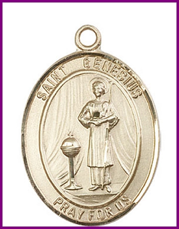 St. Genesius of Rome Medal, Solid 18kt Gold, 1"x3/4", Free Chain, # 49317