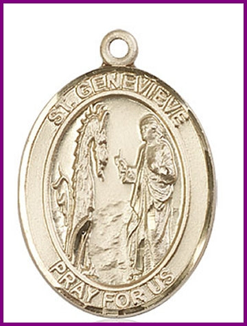 St. Genevieve Medal, Solid 14kt Gold, 1"x3/4", Free Chain, # 49320