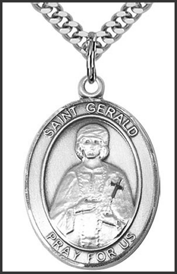 St. Gerald Medal, Sterling Silver, 1"x3/4", Your choice of chain, # 49325