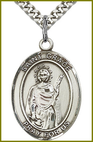 St. Grace Medal, Sterling Silver, 1"x3/4", Your choice of chain, # 49346