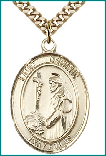 St. Dominic de Guzman Medal, Solid 14kt Gold, 1"x3/4", Free Chain, # 49358