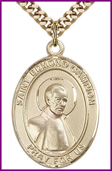 St. Edmund Campion Medal, Solid 14kt Gold, 1"x3/4", Free Chain, # 49387