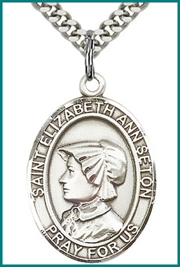 St. Elizabeth Ann Seton Medal, Sterling Silver, 1"x3/4", Your choice of chain, # 49403