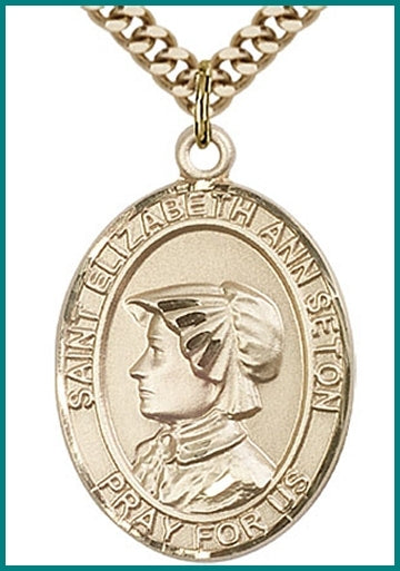 St. Elizabeth Ann Seton Medal, Solid 18kt Gold, 1"x3/4", Free Chain, # 49406