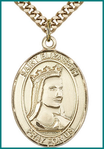 St. Elizabeth of Hungary Medal, Solid 14kt Gold, 1"x3/4", Free Chain, # 49409