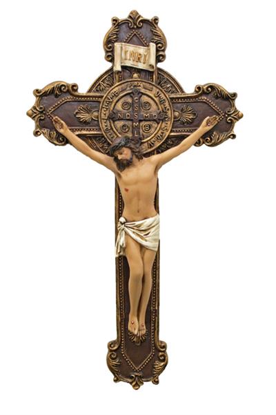 11" St. Benedict Crucifix, Hand Painted Resin, # 49436