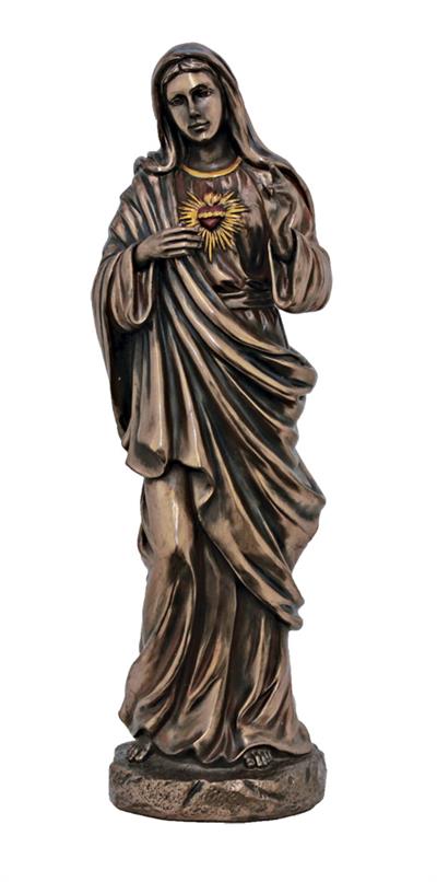 11" Immaculate Heart of Mary Statue, Cold Cast Bronze, Lightly Hand Painted, # 49438