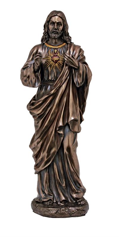 11" Sacred Heart of Jesus Statue, Cold Cast Bronze, Lightly Hand Painted, # 49440