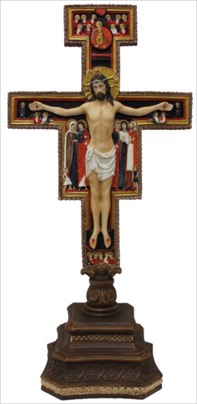 14" San Damiano Standing Crucifix, Hand Painted, # 49464