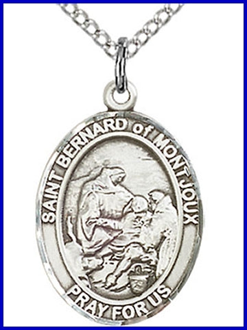 St. Bernard of Montjoux Medal, Sterling Silver, 3/4"x9/16", Your choice of chain, # 49497