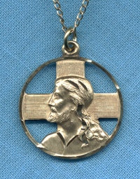Head Of Christ Medal, 14kt Gold Filled, 13/16", Your choice of chain, # 4954