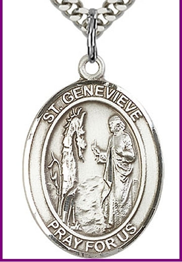 Sterling Silver Medal, 3/4"x9/16", St. Genevieve, Your Choice of Chain, # 49652