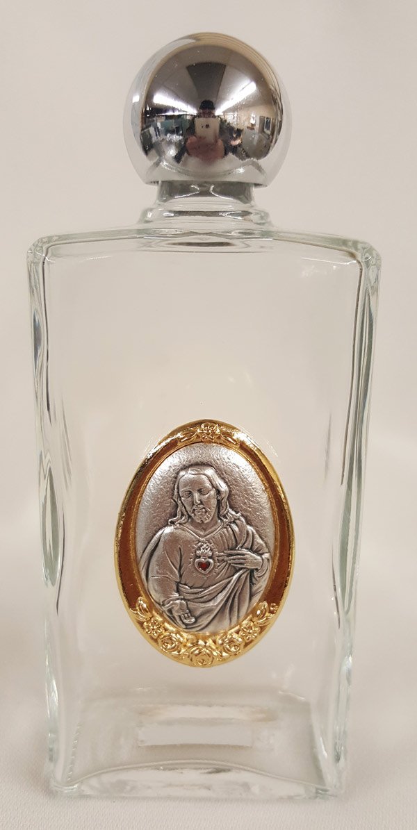 Sacred Heart of Jesus Glass Holy Water Bottles, 8oz, 5" Made in Italy, 3-Count Value Pack, # 67702