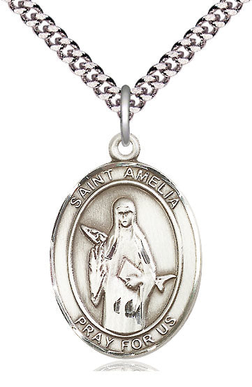 St. Amelia Medal in Fine Pewter, 1" tall, Your Choice of Chain # 4987