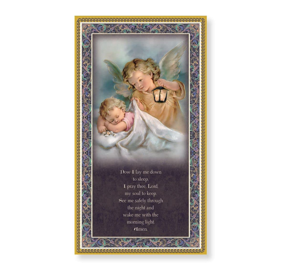 Guardian Angel with Lantern Wood Plaque with Prayer, 5"x9", Made in Italy # 65597