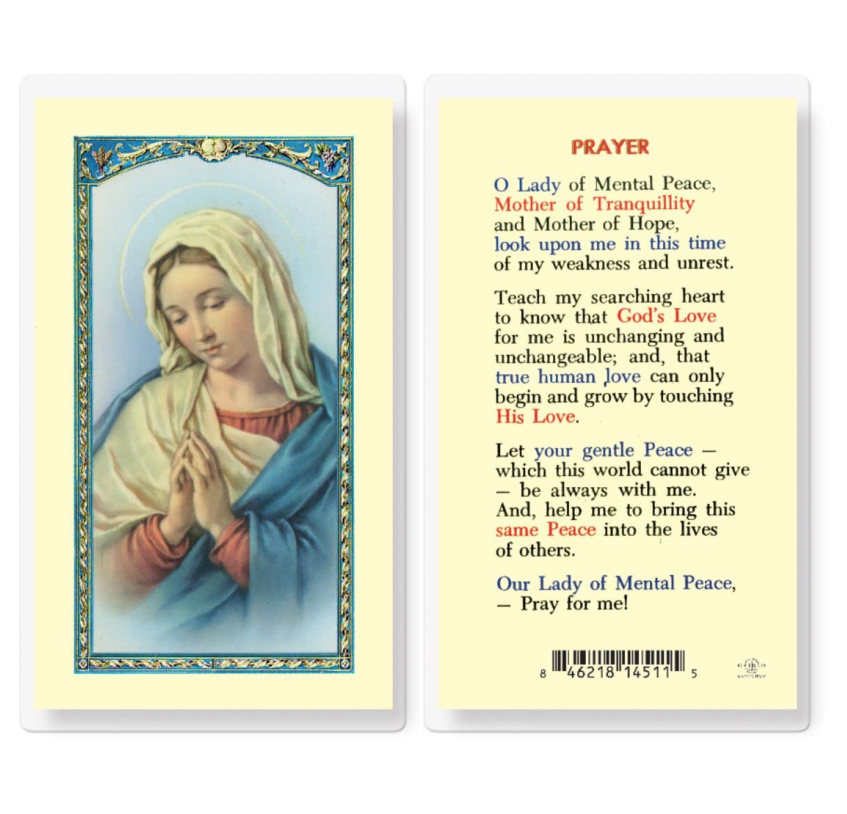 Mental Peace Laminated Holy Card, 25-Pack, # 59062