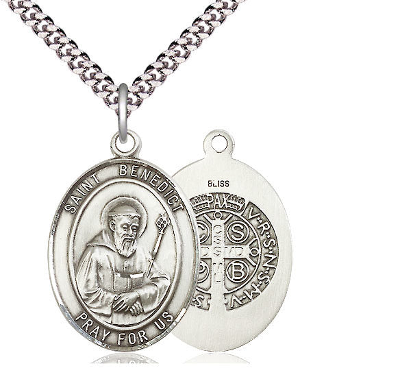 St. Benedict Medal in Fine Pewter, 1" tall, Your Choice of Chain, # 5081