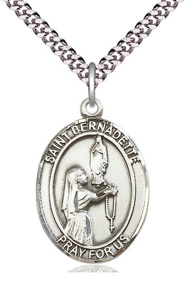 St. Bernadette Medal in Fine Pewter, 1" tall, Your Choice of Chain, # 5090