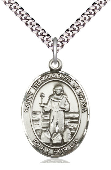 St. Bernadine of Siena Medal in Fine Pewter, 1" tall, Your Choice of Chain, # 5092