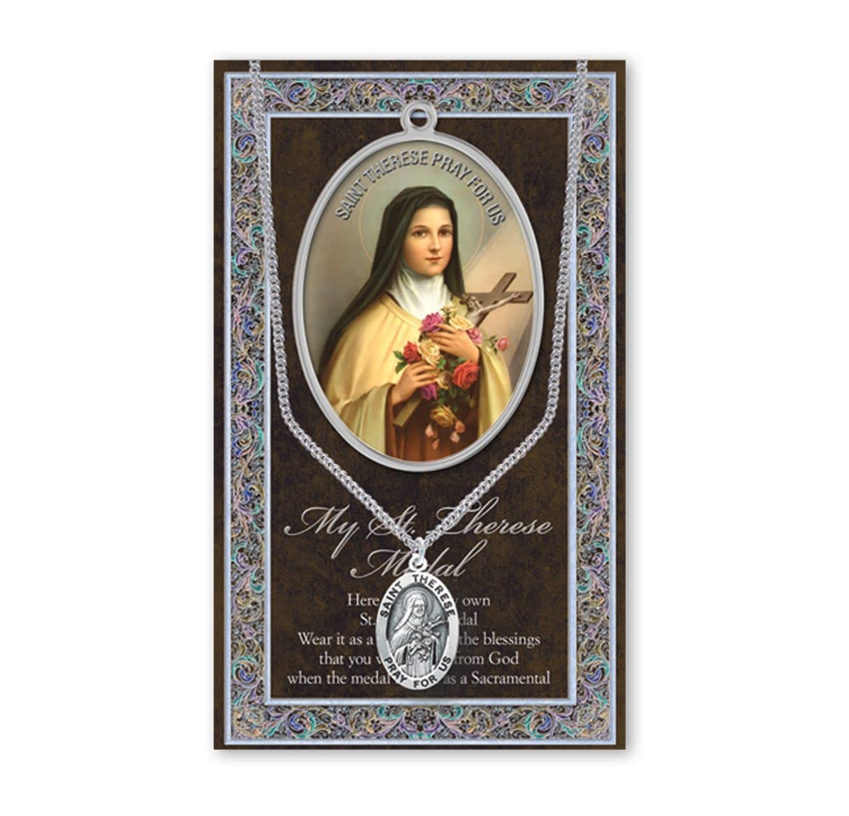 15/16" Pewter Medal with Folding Prayer Card, St. Therese Lisieux, # 93156
