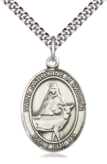 St. Catherine of Sweden Medal in Fine Pewter, 1" tall, Your Choice of Chain, # 5112