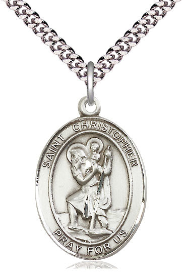 St. Christopher Medal in Fine Pewter, 1" tall, Your Choice of Chain, # 5117