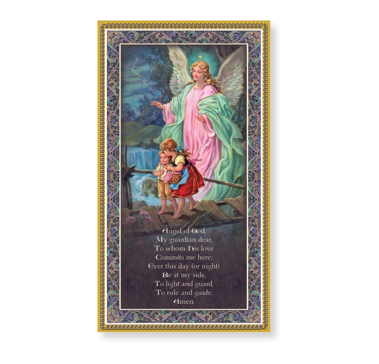 Gold Foil Stamped Italian Image, 5" x 9" Plaque, Guardian Angel, # 30808