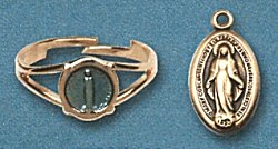 Miraculous Medal Ring & Necklace First Communion Set gold Plate, # 95516