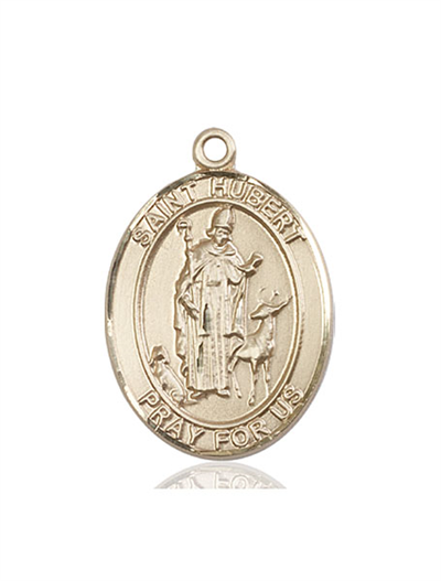St. Hubert of Liege Medal, Solid 14kt Gold, 1"x3/4", Free Chain, # 54002