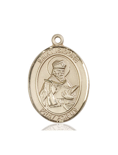 St. Isidore of Seville Medal, Solid 18kt Gold, 1"x3/4", Free Chain, # 54016