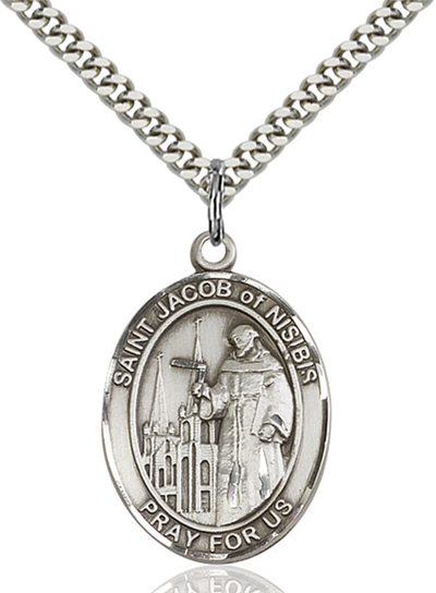 1"x3/4" Sterling Silver St. Jacob of Nisibis Medal, Your Choice of Chain, # 54028