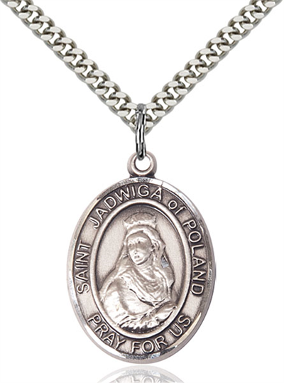 1"x3/4" Sterling Silver St. Jadwiga of Poland Medal, Your Choice of Chain, # 54032