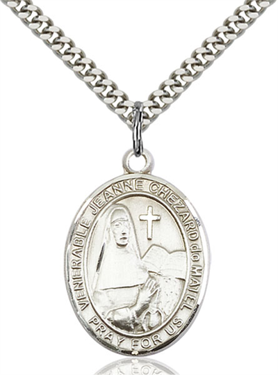 1"x3/4" Sterling Silver St. Jeanne Chezard Medal, Your Choice of Chain, # 54053