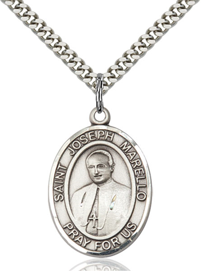 1"x3/4" Sterling Silver St. Joseph Marello Medal, Your Choice of Chain, # 54121