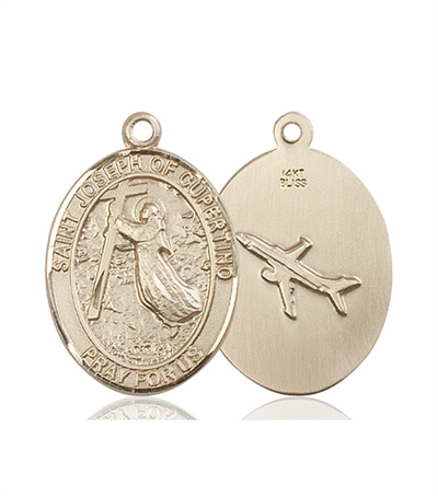St.Joseph of Cupertino Medal, Solid 14kt Gold, 1"x3/4", Free Chain, # 54129