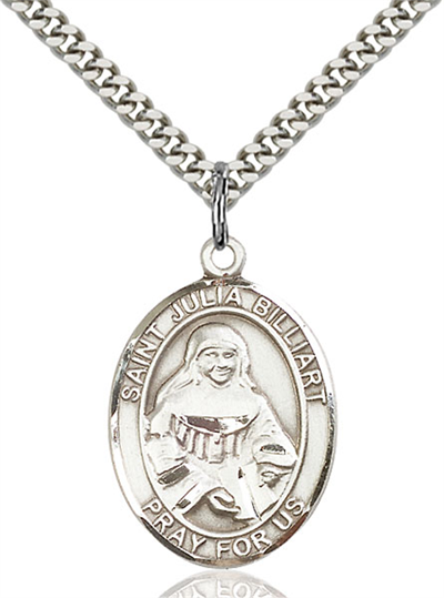 1"x3/4" Sterling Silver St. Julia Billiart Medal, 24" Chain, # 54147-sale