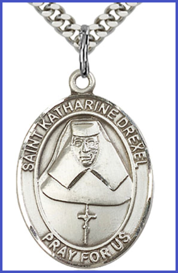 1"x3/4" Sterling Silver St. Katharine Drexel Medal, Your Choice of Chain, # 54168