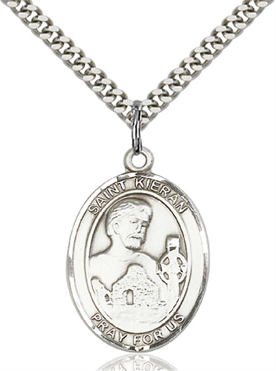 1"x3/4" Sterling Silver St. Kieran Medal, Your Choice of Chain, # 54178