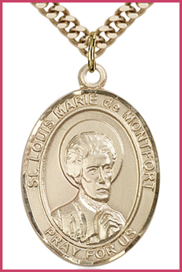 St. Louis Marie de Montfort Medal, 14kt Gold Filled, 1"x3/4", Your Choice of Chain, # 54206