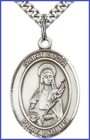 1"x3/4" Sterling Silver St. Lucia of Syracuse Medal, Your Choice of Chain, # 54212