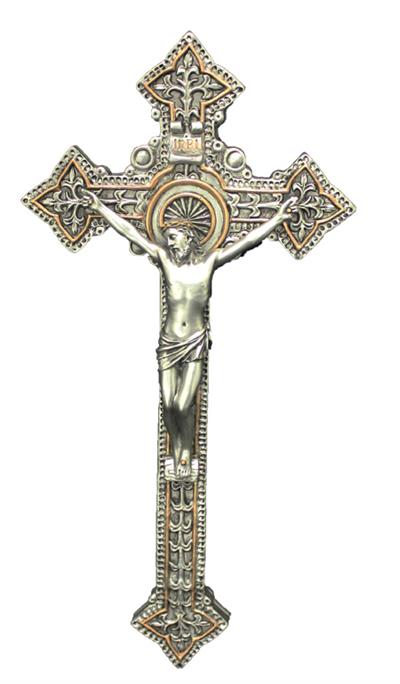 9" Crucifix, Pewter Finished Resin, # 54240