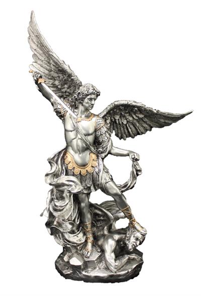 10" St. Michael Statue, Pewter Finish Resin, # 54245