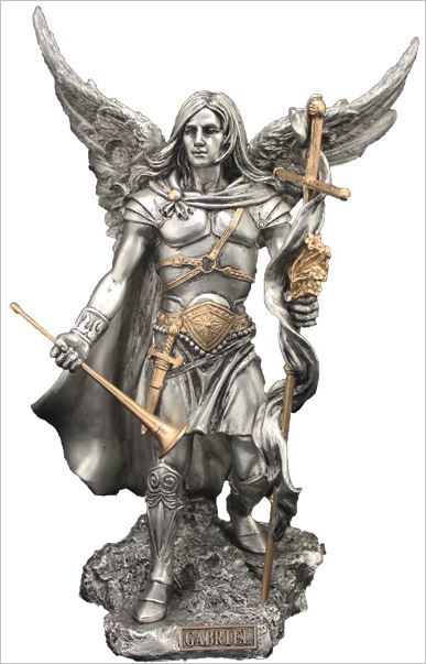 9" St. Gabriel Statue, Pewter Finished Resin, # 54247