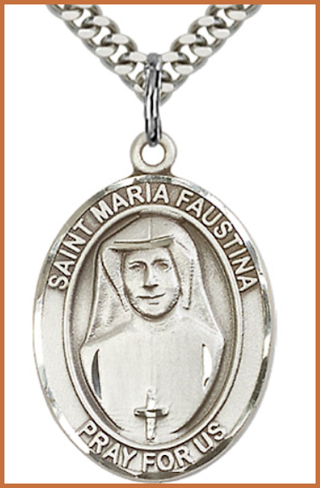 1"x3/4" Sterling Silver St. Maria Faustina Medal, Your Choice of Chain, # 54266