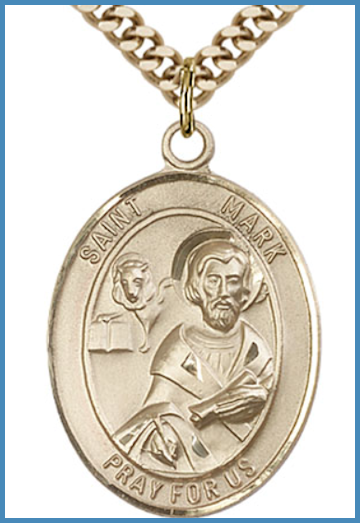 Solid 14kt Gold Medal, 1"x3/4", St. Mark the Evangelist, Free Chain, # 54283