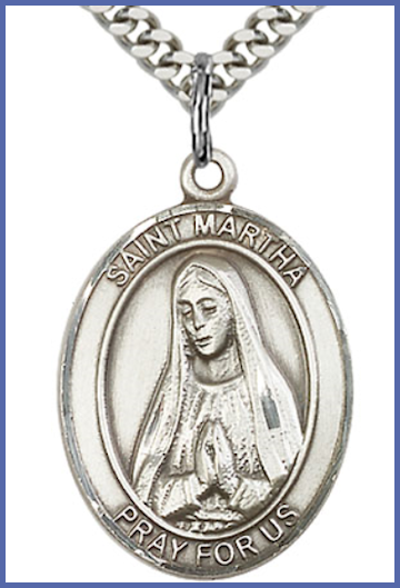 1"x3/4" Sterling Silver St. Martha Medal, Your Choice of Chain, # 54286