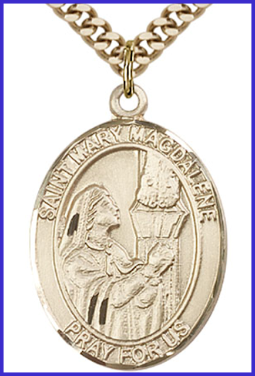14kt Gold Filled Medal, 1"x3/4", St. Mary Magdalene, Your Choice of Chain, # 54298