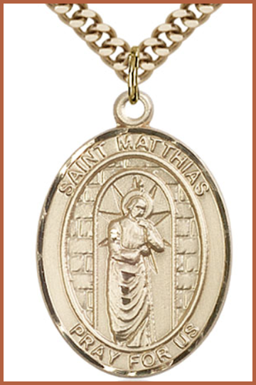 Solid 14kt Gold Medal, 1"x3/4", St. Matthias the Apostle, Free Chain, # 54310