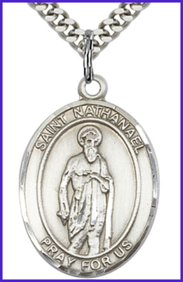 1"x3/4" Sterling Silver St. Nathanael Medal, Your Choice of Chain, # 54329