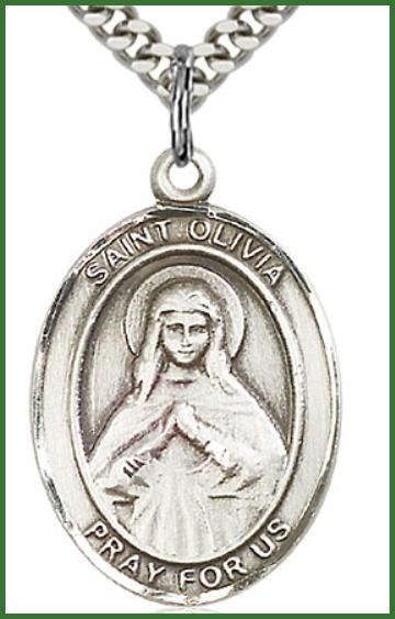 1"x3/4" Sterling Silver St. Olivia Medal, Your Choice of Chain, # 54345